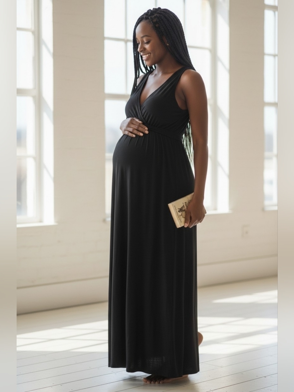 NWT Liz Lange Black V Neck Tank Maternity Dress ~sz Large